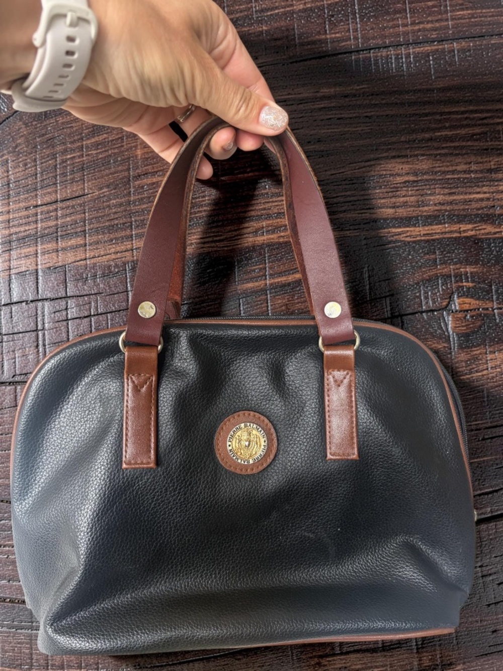 Vintage Pierre Balmain Pebbled Leather Bowling Handbag